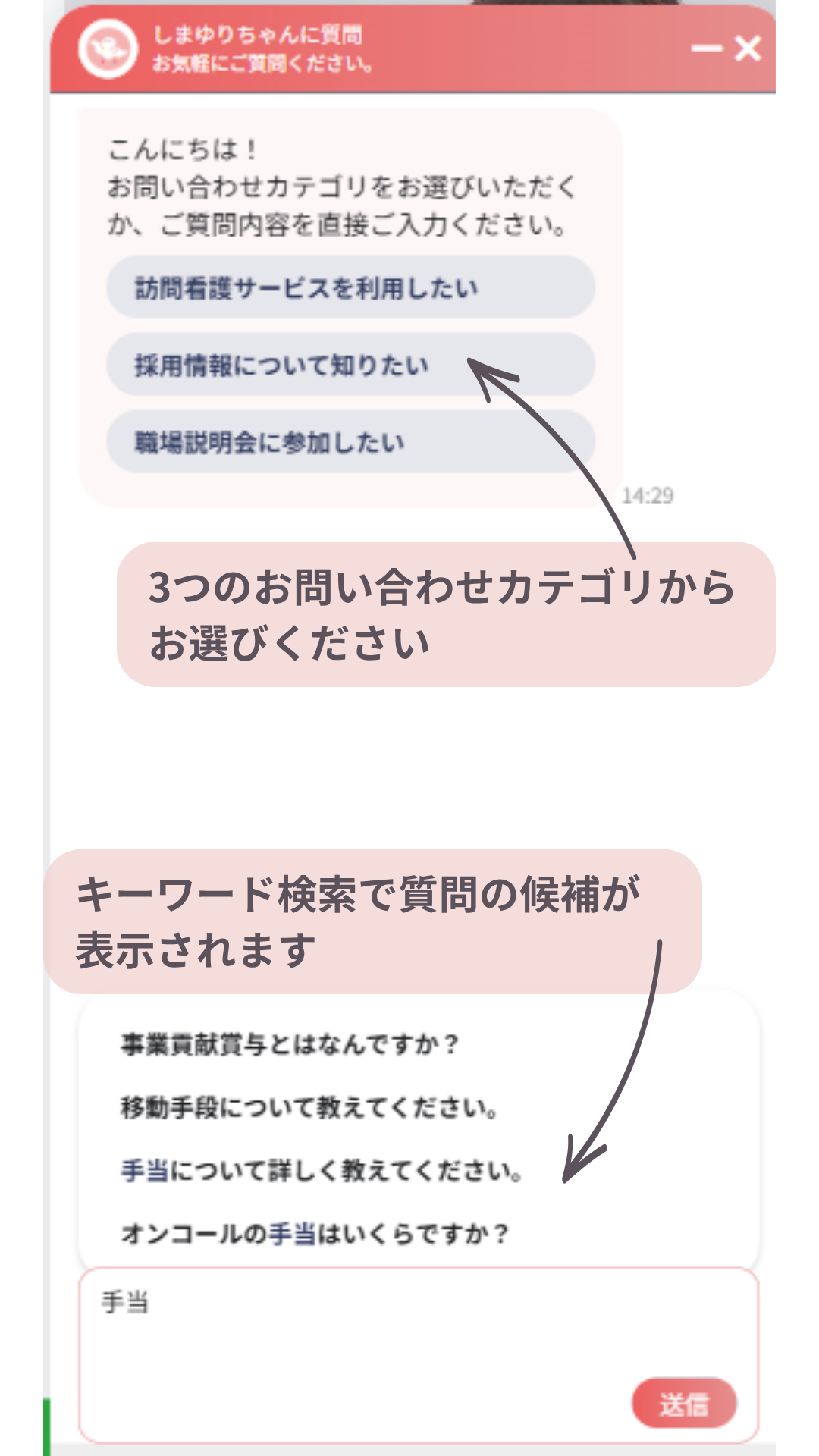チャットボット操作画面